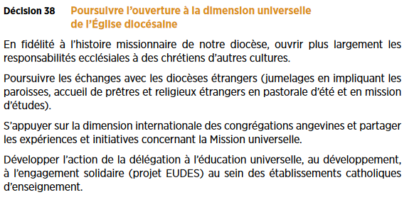 Décision 38 des OM 2018-2028 diocèse d'Angers - lien avec la mission universelle